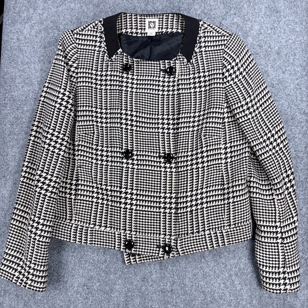 Anne Klein Black Blush Houndstooth Double-Breasted Coat Size 12P